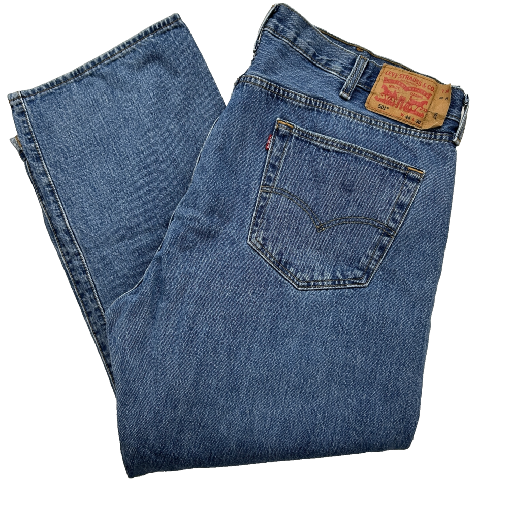 Levis 501 Jeans Mens 44x30 Blue Denim Straight Leg Button Fly Classic